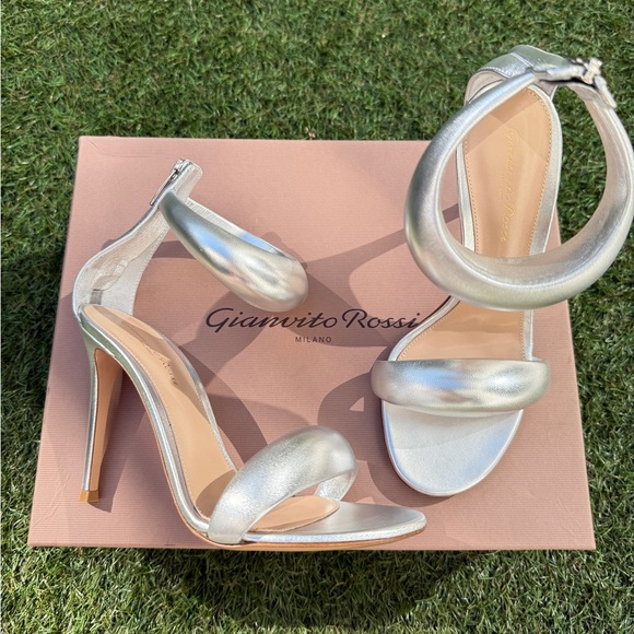Gianvito Rossi Bijoux Silver Metallic Napa Leather Ankle Strap Heels Shoes 37.5 - Picture 3 of 12